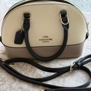 Coach Mini Sierra Satchel Colorblock Crossbody Bag Leather Cream Taupe Black